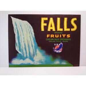 Falls Fruits Crate Label Waterfalls American Eagle Original Vintage 1940's